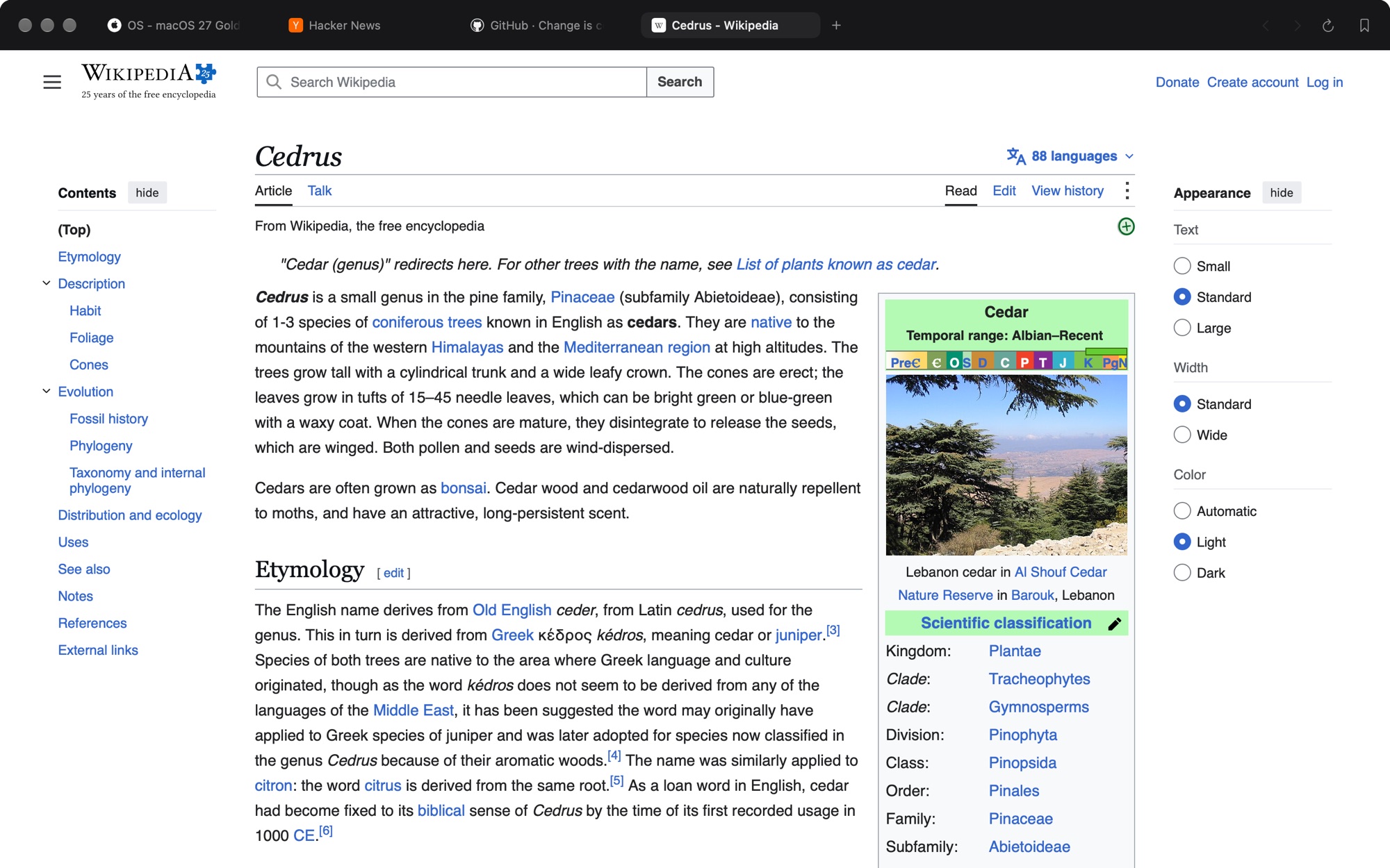 A Cedar window: tabs across the top, a page, and nothing else